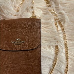 Coach Tan Crossbody Bag with Gold Chain